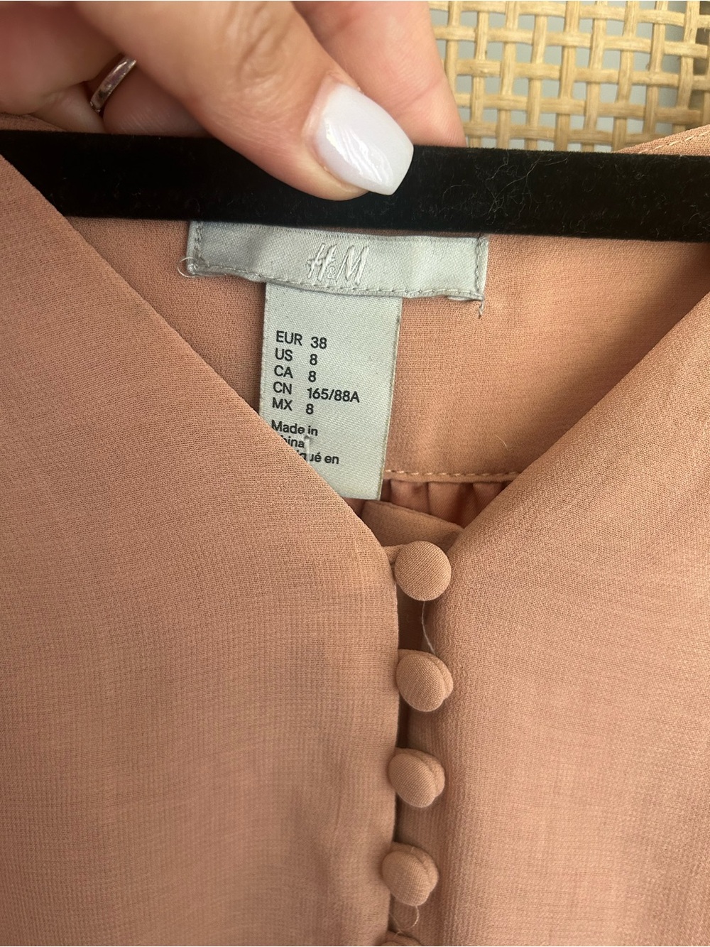 H&M Nude Button Front Mini Dress Size 8 Flowy Boho - Picture 6 of 6